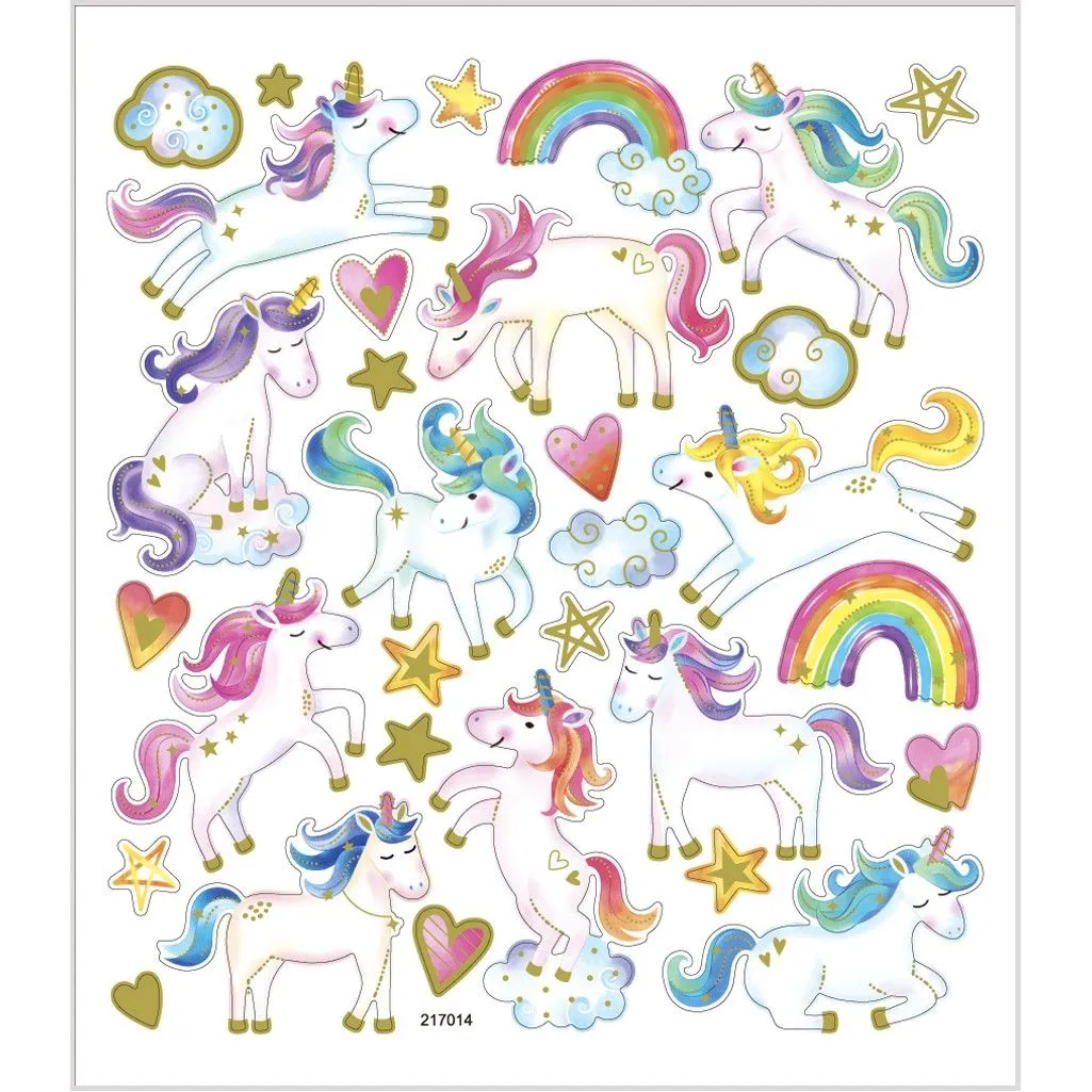 Stickers, sheet 15x16.5cm, approx. 31 pc, unicorn, 1 sheet
