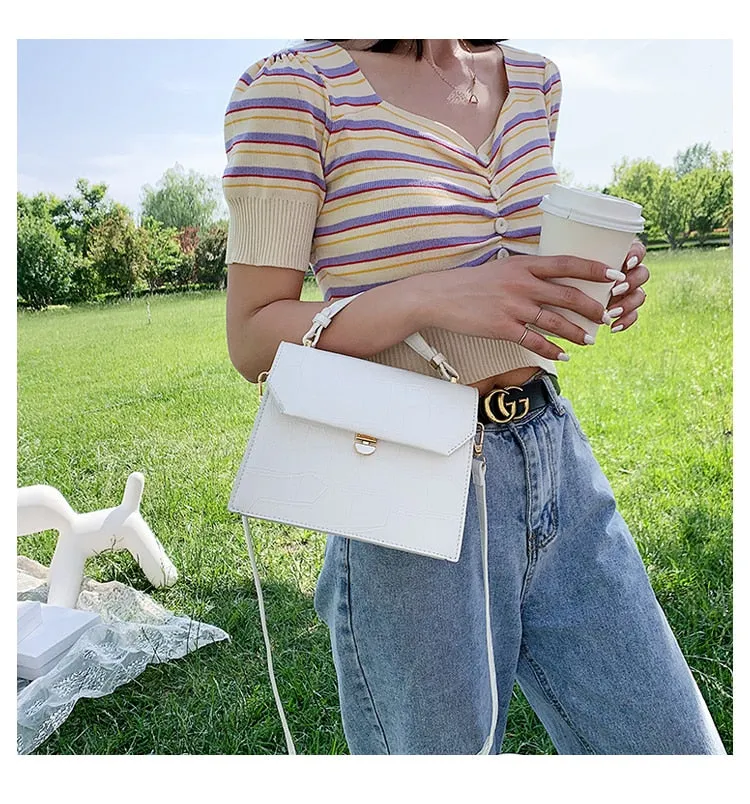 Stone Patent White Cross Bags For Women 2021 Small Handbag