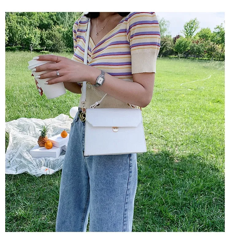 Stone Patent White Cross Bags For Women 2021 Small Handbag