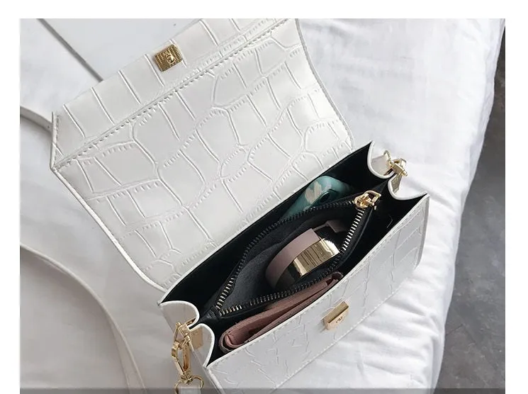 Stone Patent White Cross Bags For Women 2021 Small Handbag