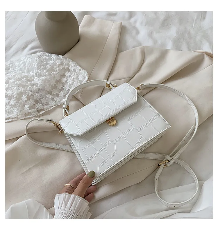 Stone Patent White Cross Bags For Women 2021 Small Handbag
