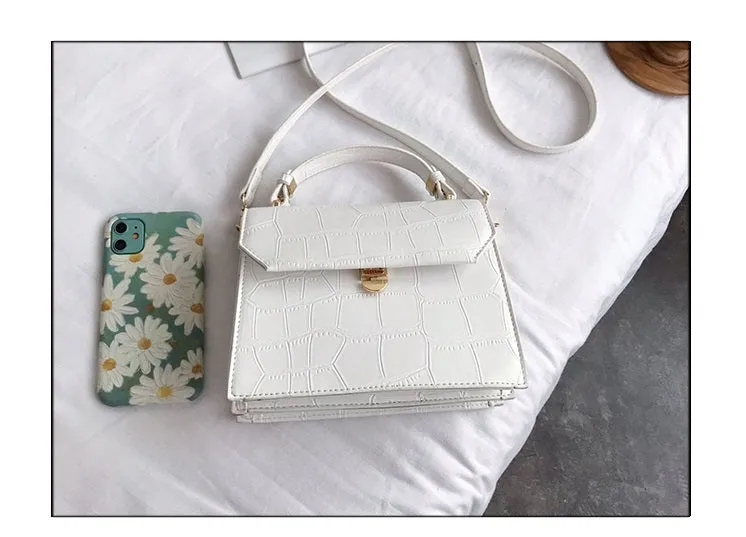 Stone Patent White Cross Bags For Women 2021 Small Handbag