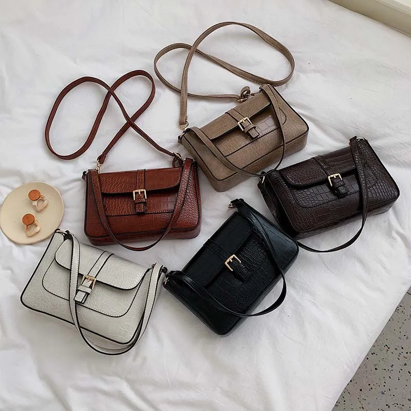 Stone Pattern Belt Designer Faux Leather Crossbody Bags