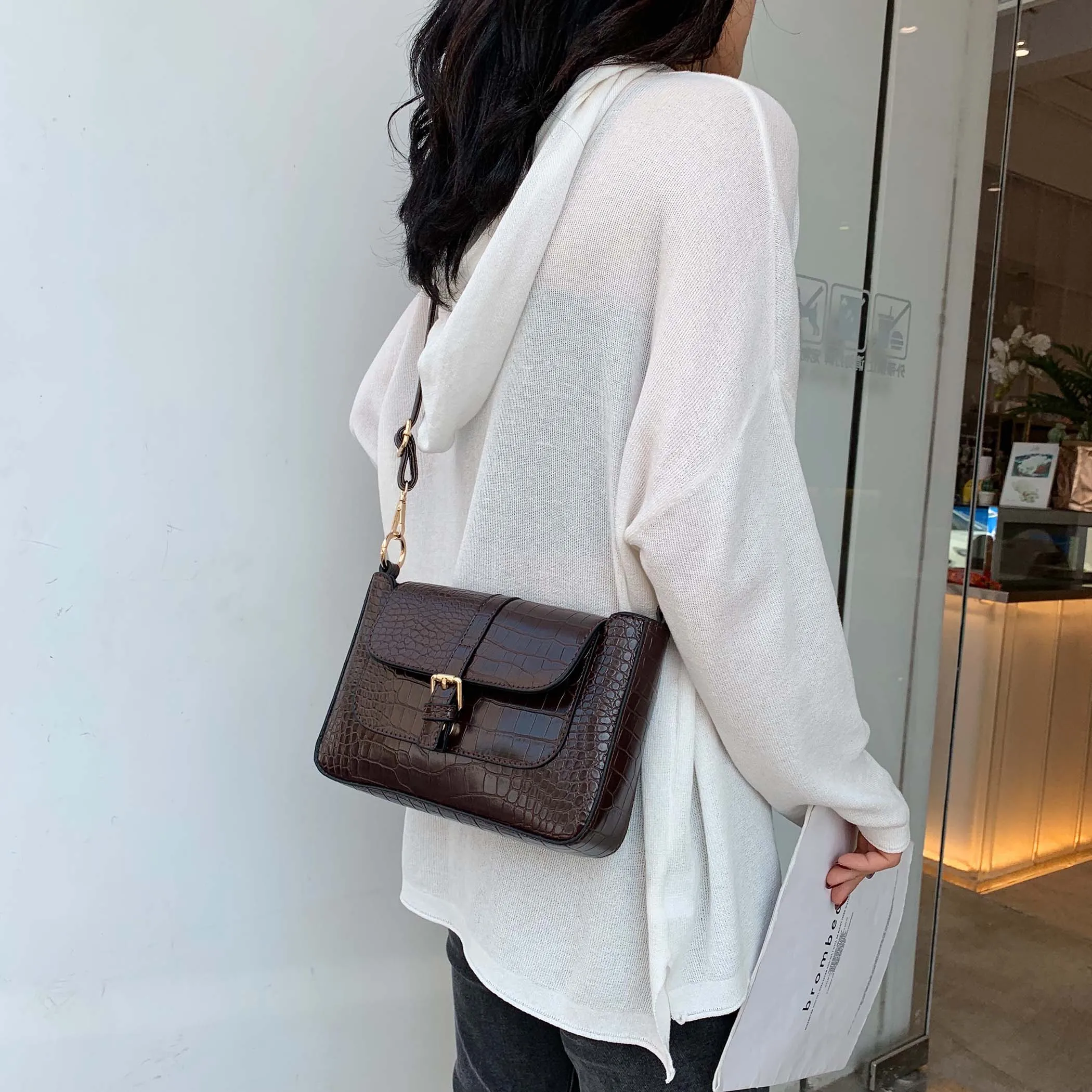 Stone Pattern Belt Designer Faux Leather Crossbody Bags
