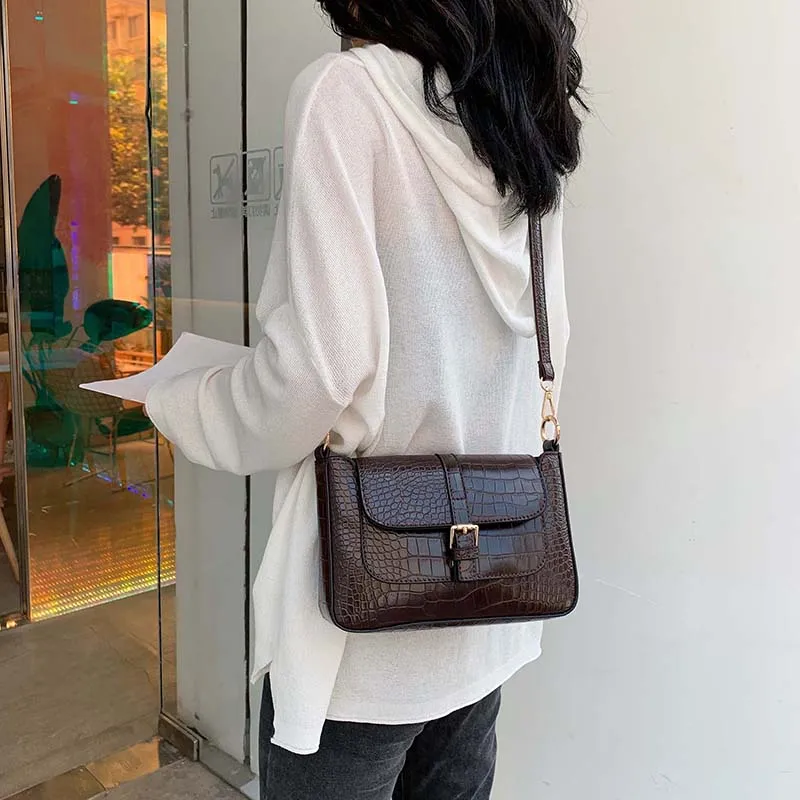 Stone Pattern Belt Designer Faux Leather Crossbody Bags