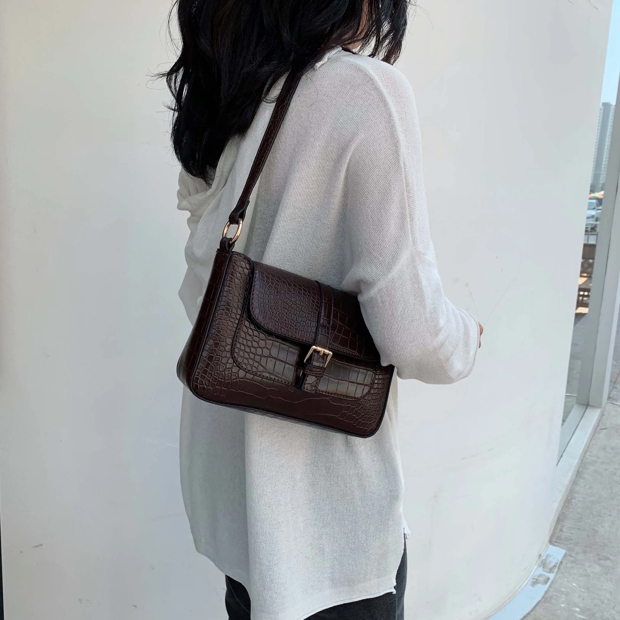 Stone Pattern Belt Designer Faux Leather Crossbody Bags