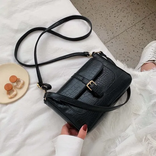 Stone Pattern Belt Designer Faux Leather Crossbody Bags