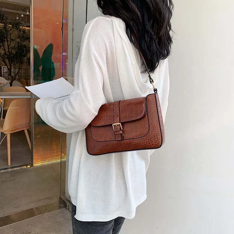 Stone Pattern Belt Designer Faux Leather Crossbody Bags