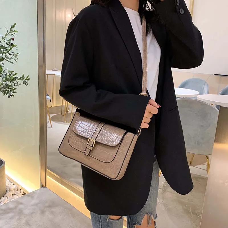 Stone Pattern Belt Designer Faux Leather Crossbody Bags