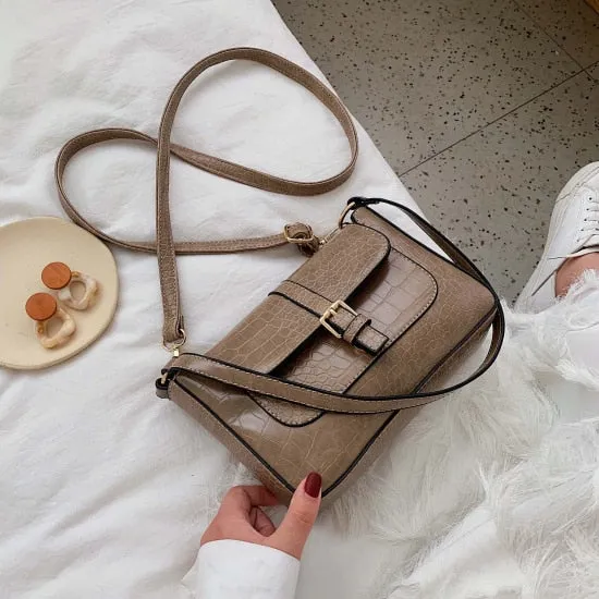 Stone Pattern Belt Designer Faux Leather Crossbody Bags