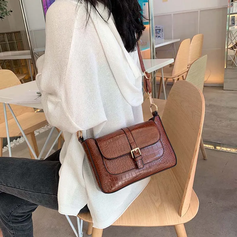 Stone Pattern Belt Designer Faux Leather Crossbody Bags