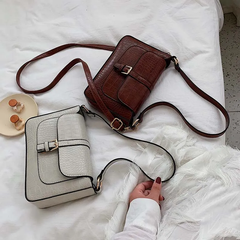 Stone Pattern Belt Designer Faux Leather Crossbody Bags