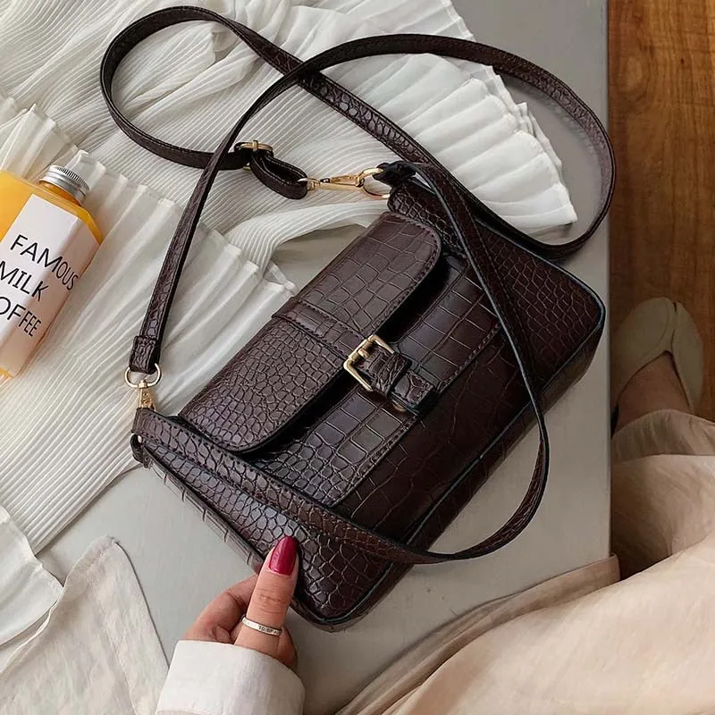 Stone Pattern Belt Designer Faux Leather Crossbody Bags