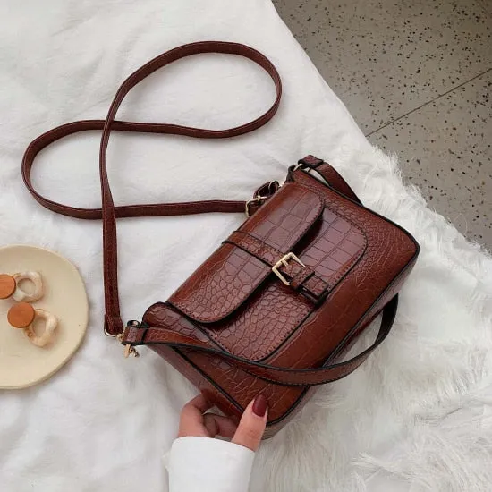 Stone Pattern Belt Designer Faux Leather Crossbody Bags