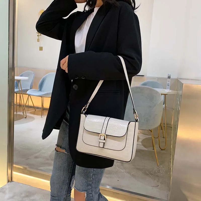 Stone Pattern Belt Designer Faux Leather Crossbody Bags