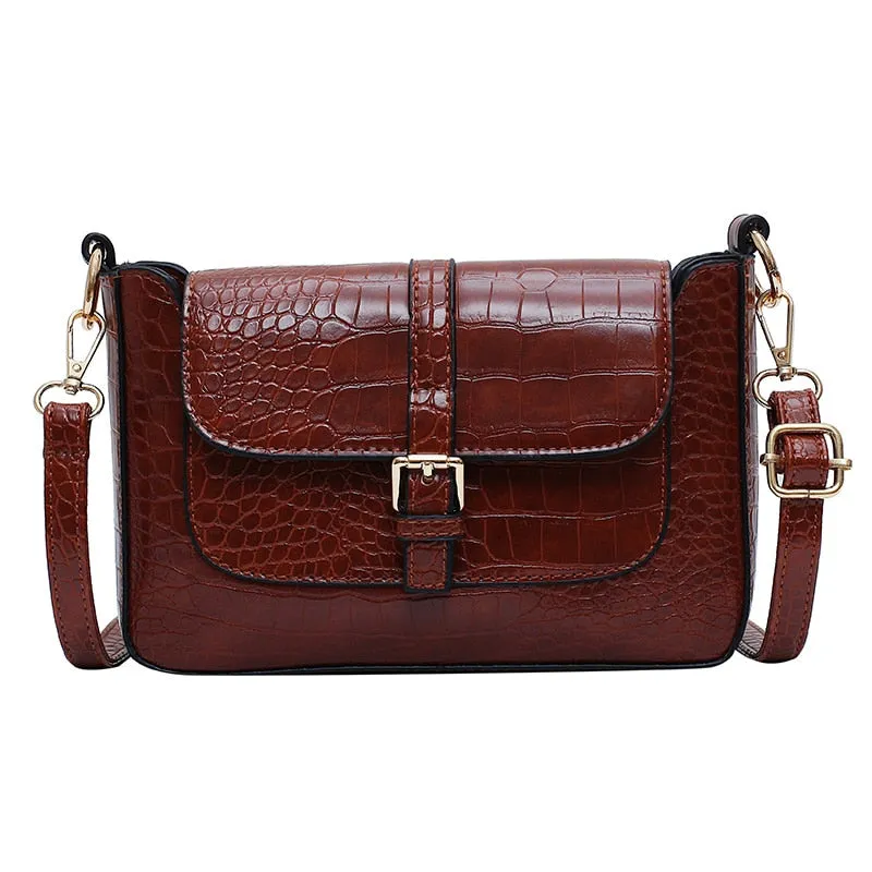 Stone Pattern Belt Designer Faux Leather Crossbody Bags