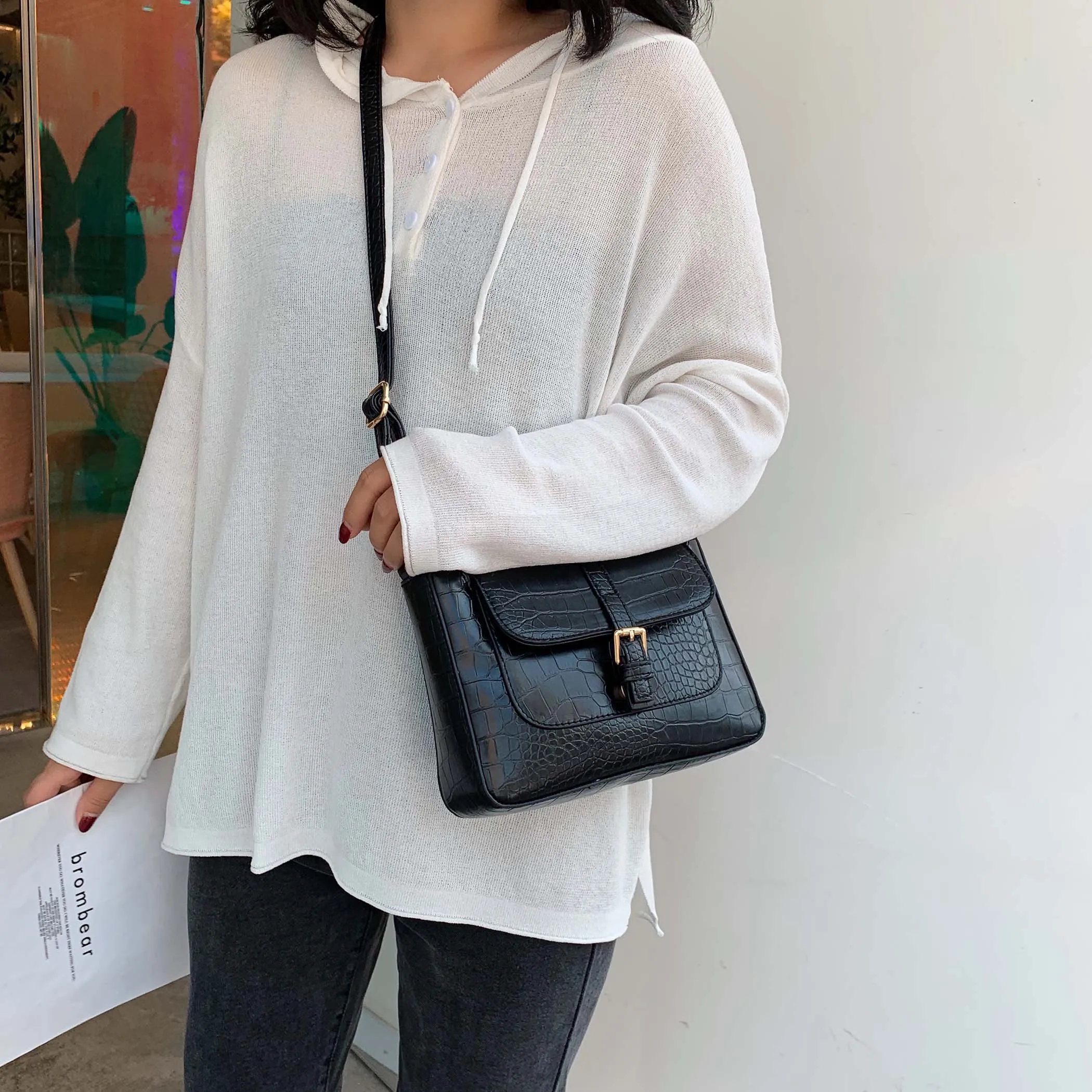 Stone Pattern Belt Designer Faux Leather Crossbody Bags