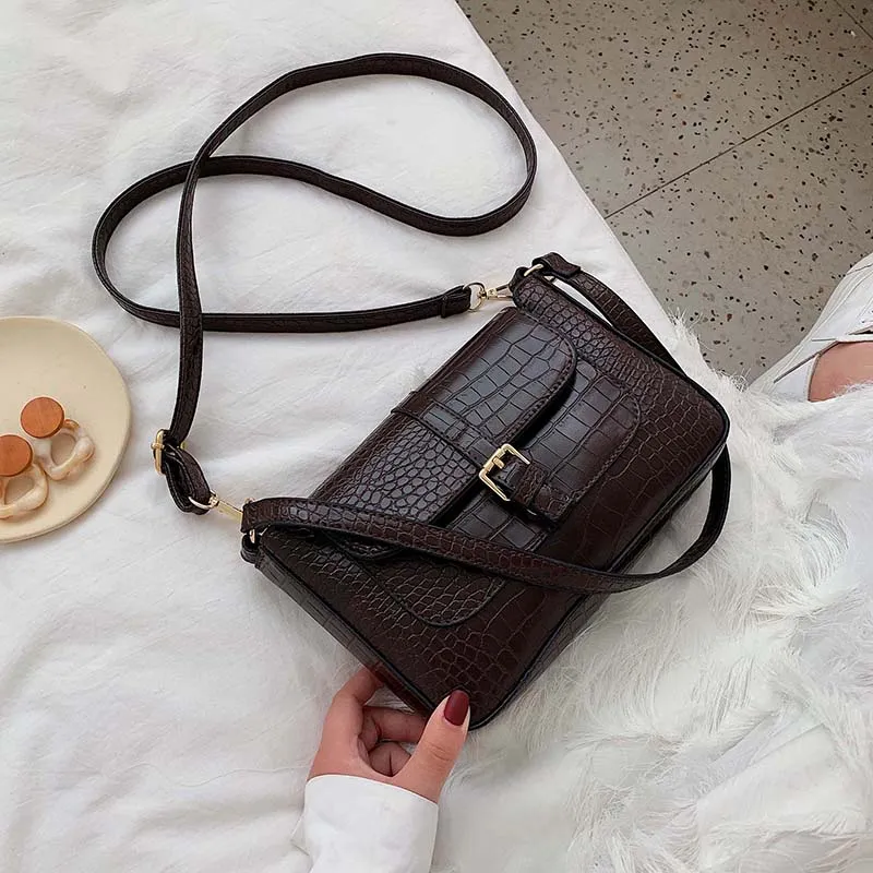 Stone Pattern Belt Designer Faux Leather Crossbody Bags