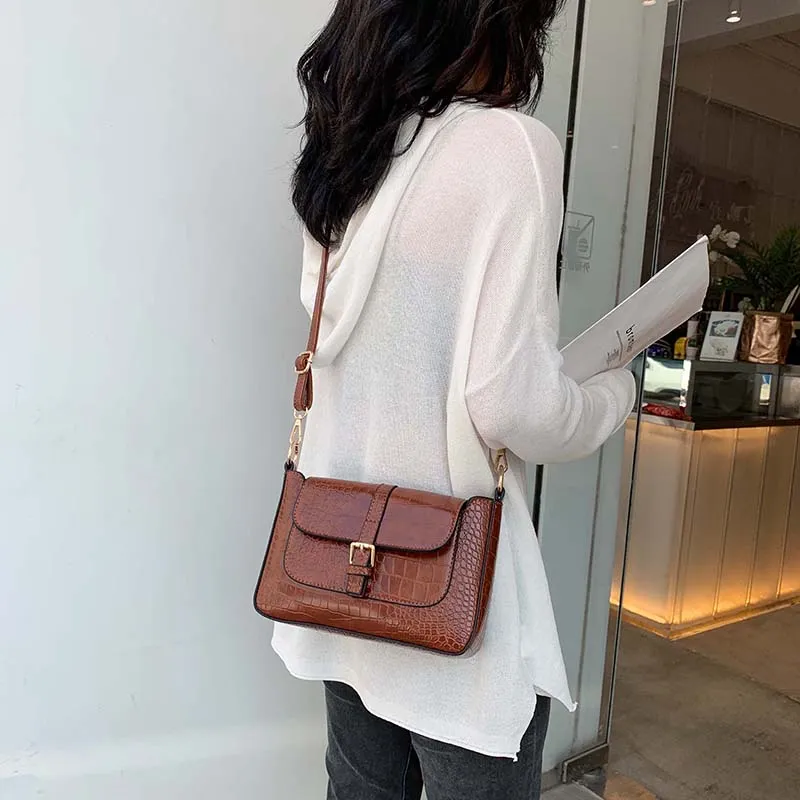 Stone Pattern Belt Designer Faux Leather Crossbody Bags