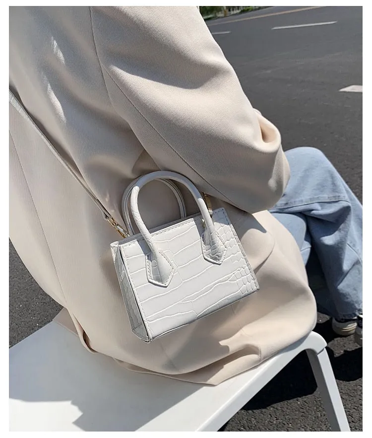 Stone Pattern Mini Square Tote Bag Summer New High Quality Leather Shoulder Bag