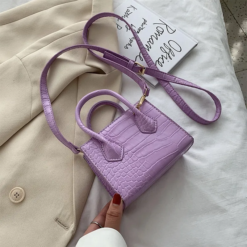 Stone Pattern Mini Square Tote Bag Summer New High Quality Leather Shoulder Bag