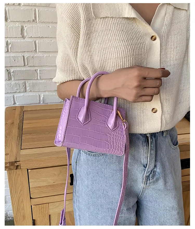 Stone Pattern Mini Square Tote Bag Summer New High Quality Leather Shoulder Bag