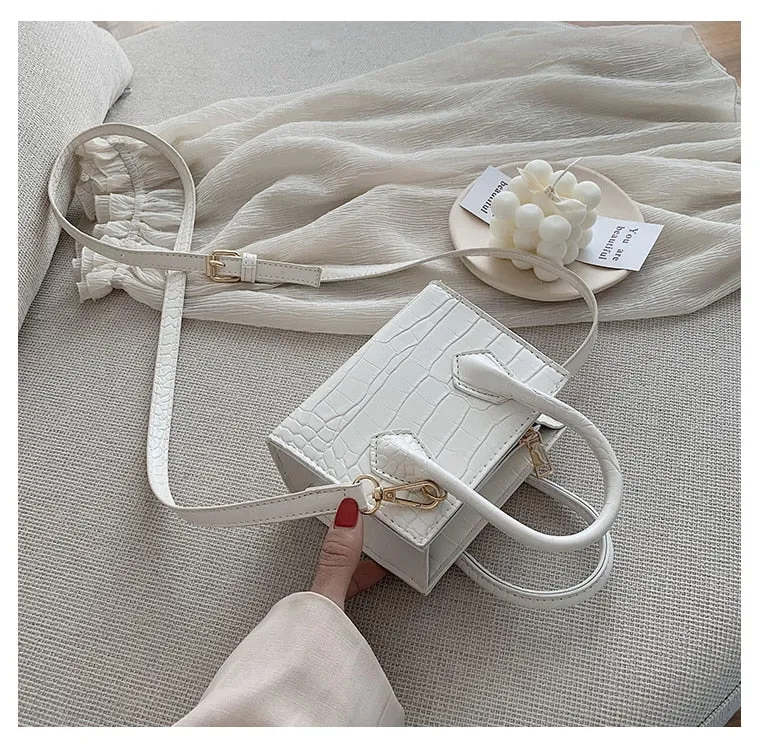 Stone Pattern Mini Square Tote Bag Summer New High Quality Leather Shoulder Bag