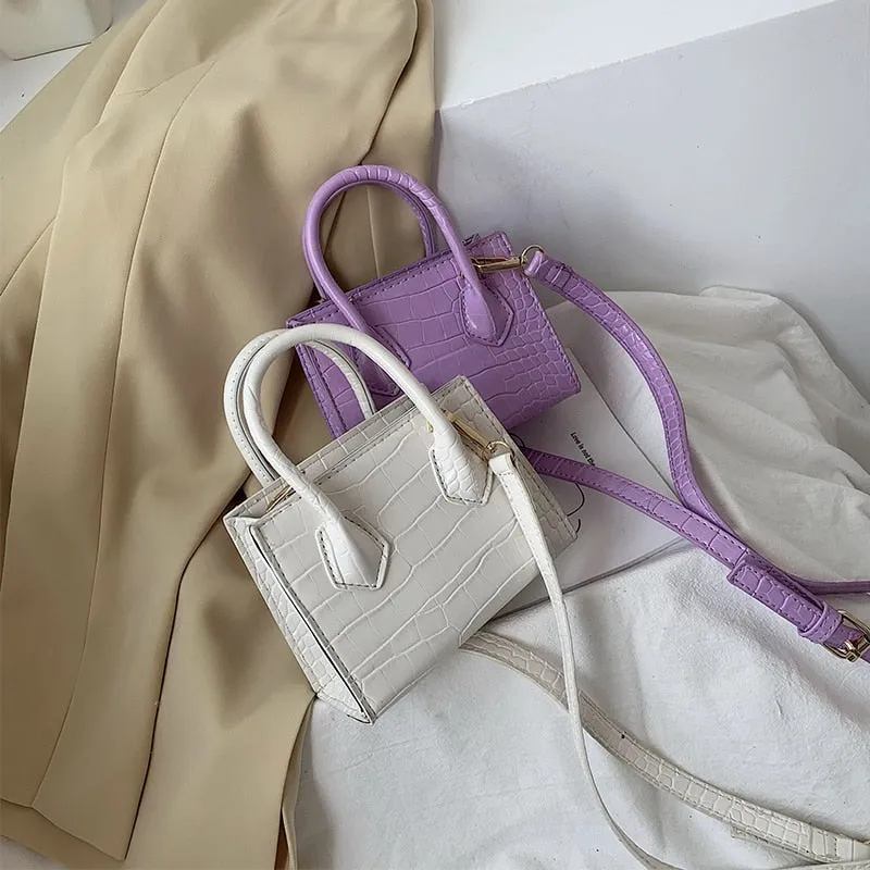 Stone Pattern Mini Square Tote Bag Summer New High Quality Leather Shoulder Bag