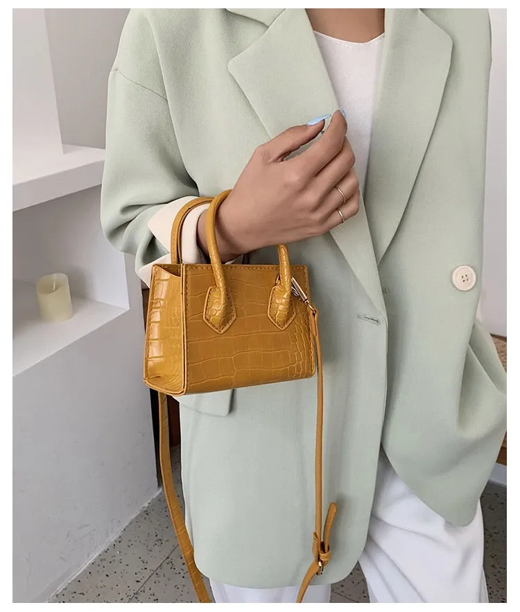 Stone Pattern Mini Square Tote Bag Summer New High Quality Leather Shoulder Bag