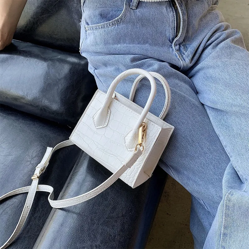 Stone Pattern Mini Square Tote Bag Summer New High Quality Leather Shoulder Bag