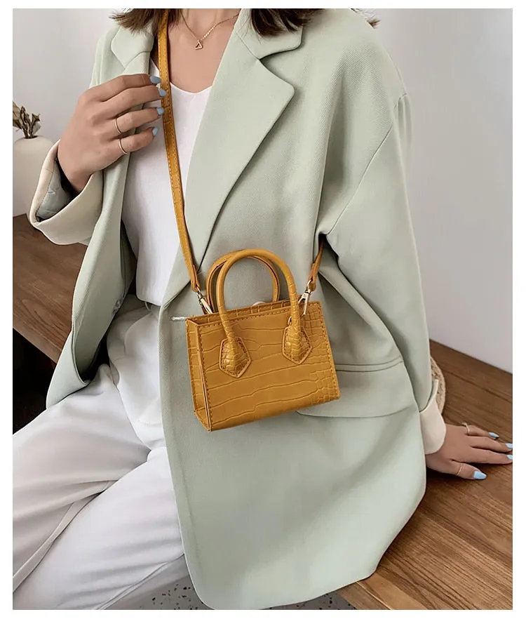 Stone Pattern Mini Square Tote Bag Summer New High Quality Leather Shoulder Bag