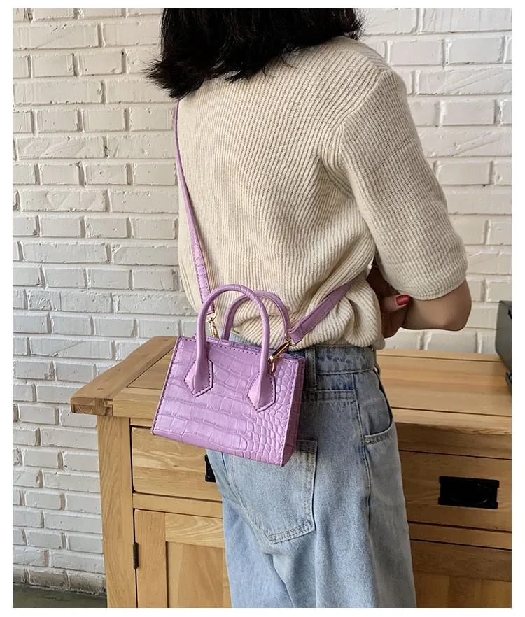 Stone Pattern Mini Square Tote Bag Summer New High Quality Leather Shoulder Bag