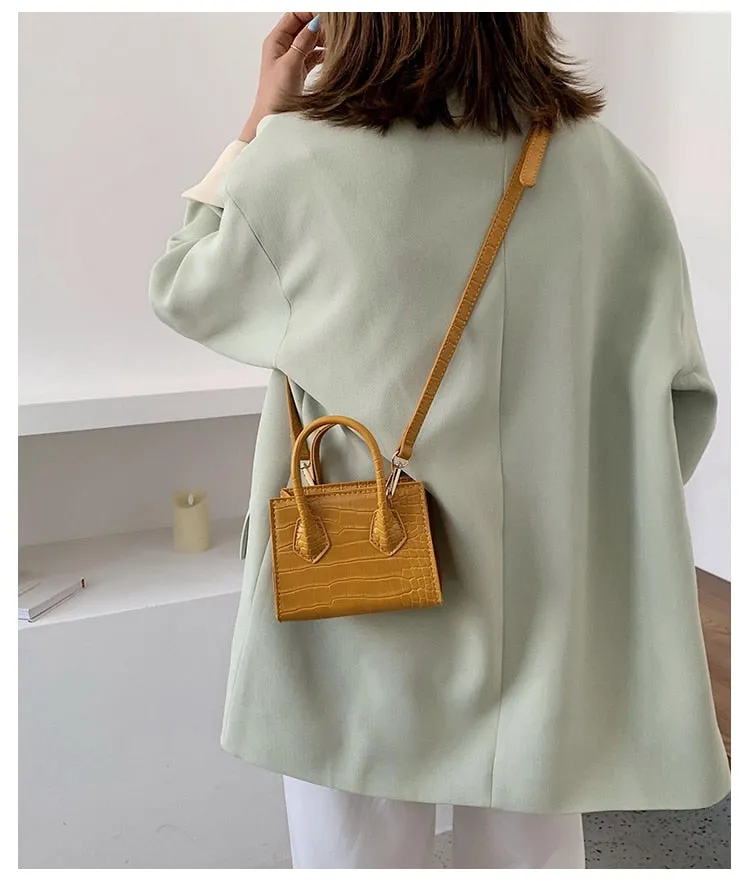 Stone Pattern Mini Square Tote Bag Summer New High Quality Leather Shoulder Bag