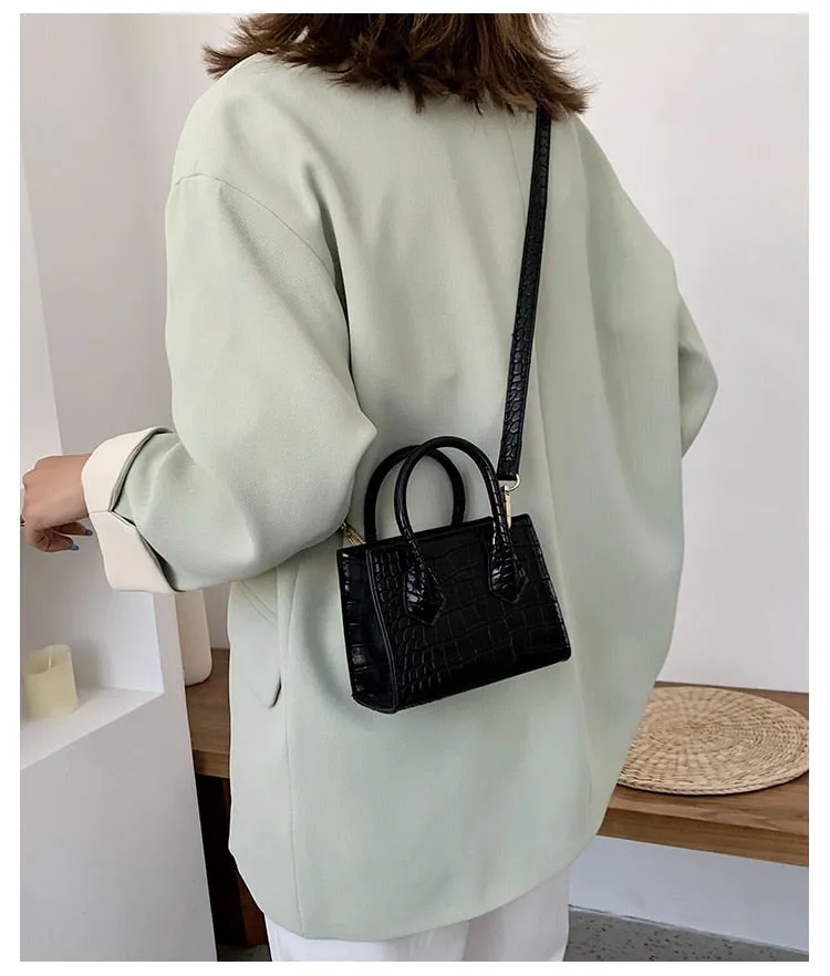 Stone Pattern Mini Square Tote Bag Summer New High Quality Leather Shoulder Bag