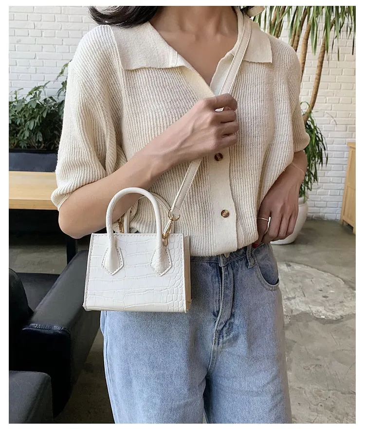 Stone Pattern Mini Square Tote Bag Summer New High Quality Leather Shoulder Bag