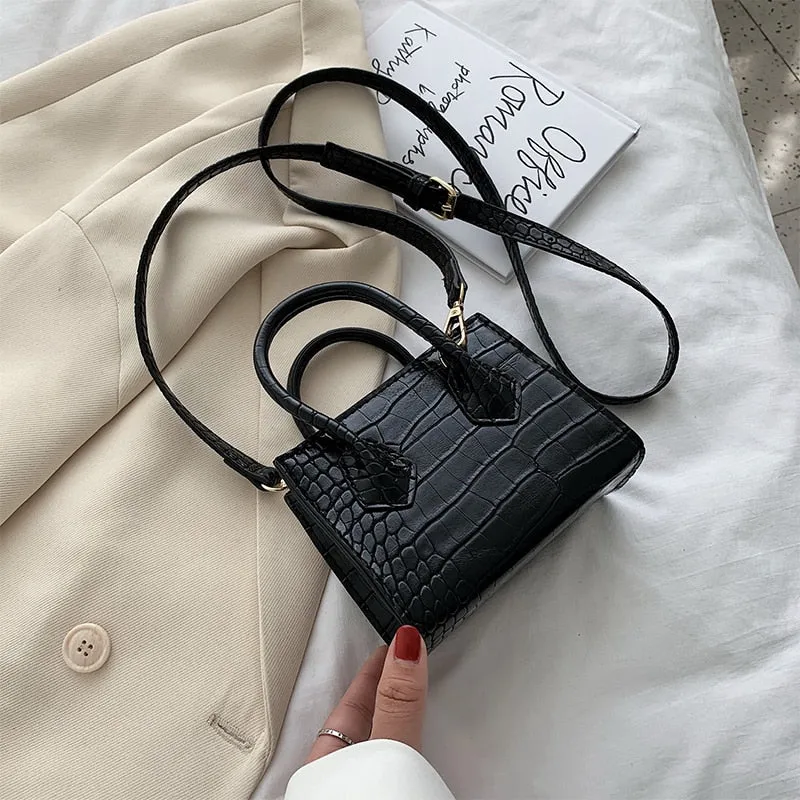 Stone Pattern Mini Square Tote Bag Summer New High Quality Leather Shoulder Bag