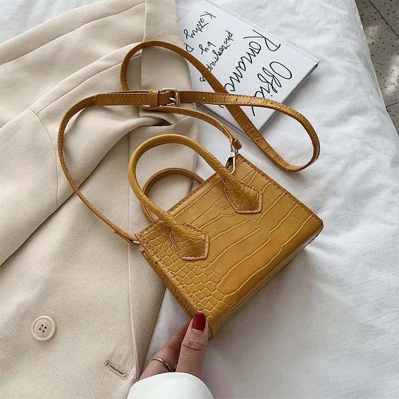 Stone Pattern Mini Square Tote Bag Summer New High Quality Leather Shoulder Bag