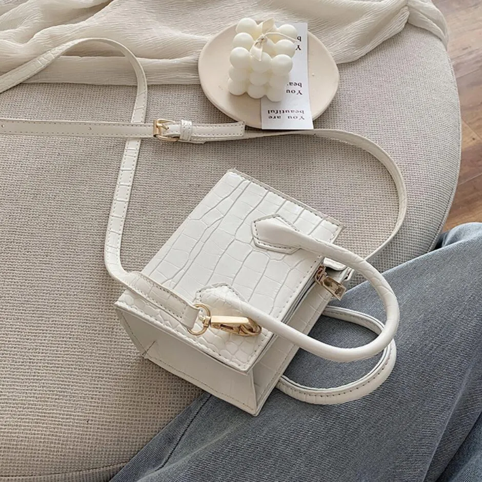 Stone Pattern Mini Square Tote Bag Summer New High Quality Leather Shoulder Bag