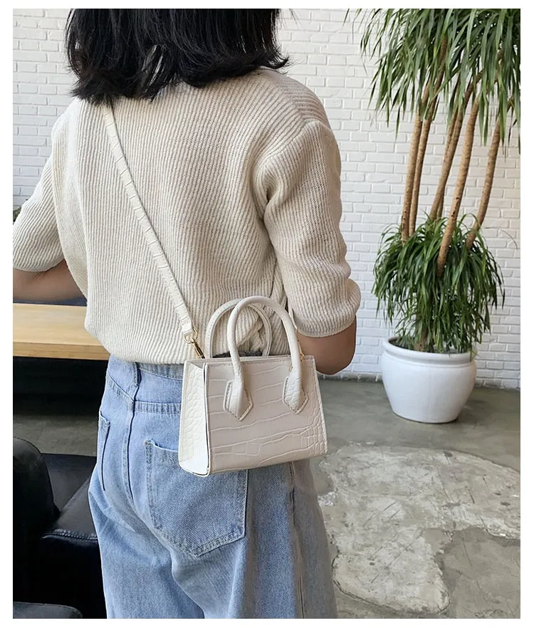 Stone Pattern Mini Square Tote Bag Summer New High Quality Leather Shoulder Bag
