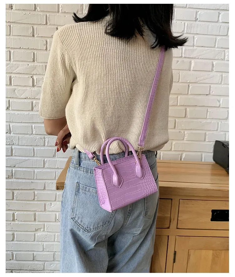 Stone Pattern Mini Square Tote Bag Summer New High Quality Leather Shoulder Bag