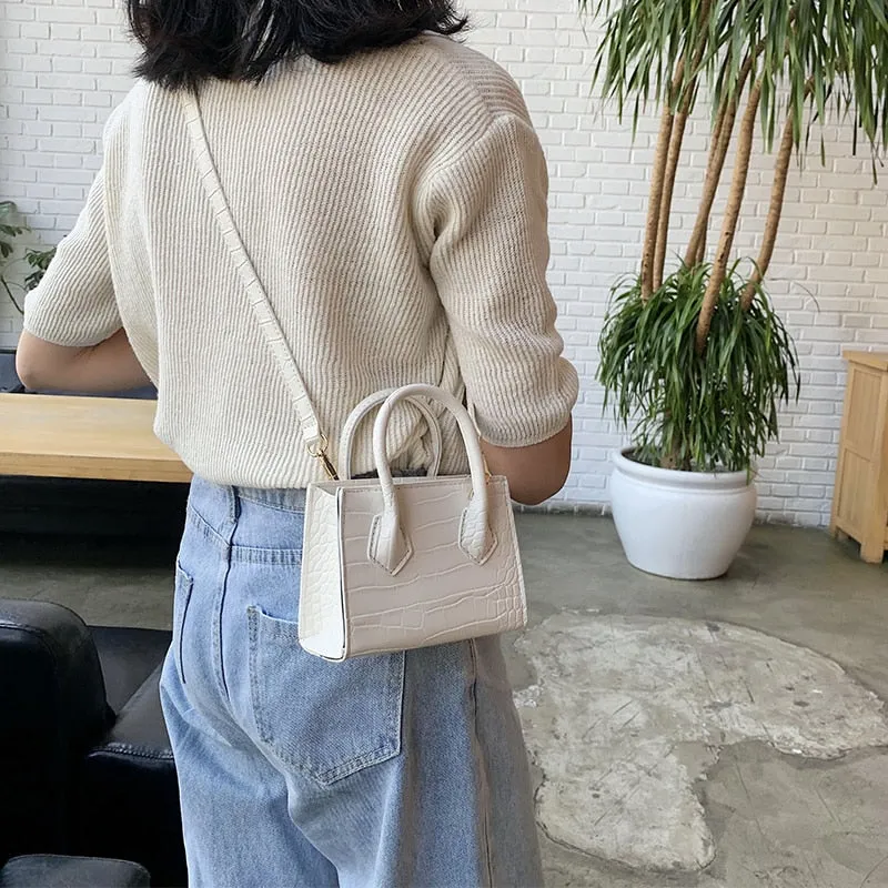 Stone Pattern Mini Square Tote Bag Summer New High Quality Leather Shoulder Bag