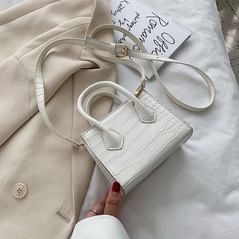 Stone Pattern Mini Square Tote Bag Summer New High Quality Leather Shoulder Bag