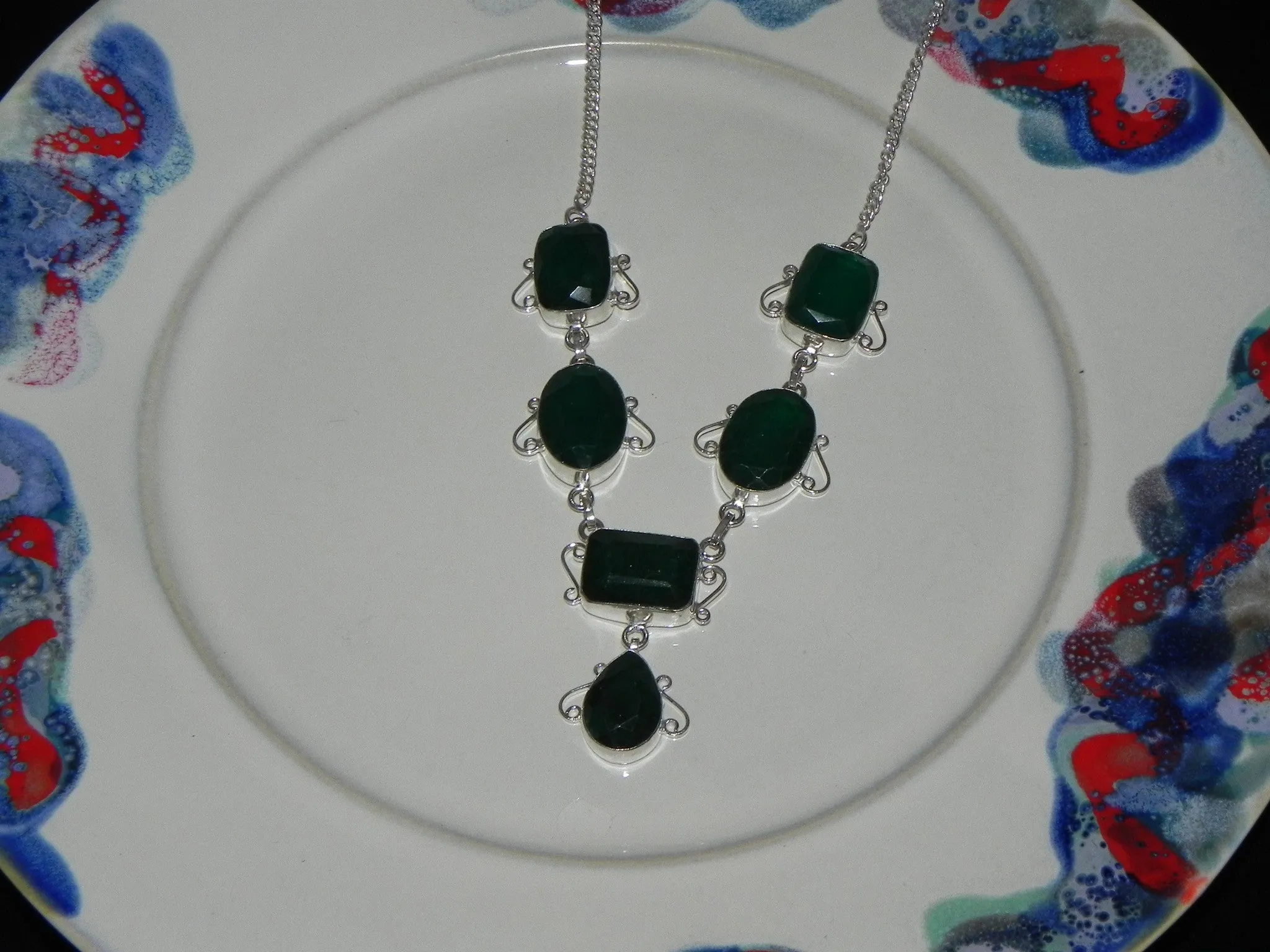 Stone   Sterling Necklace w/ Emerald