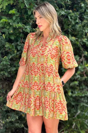 THML Kihei Geo Print Puff Sleeve Dress