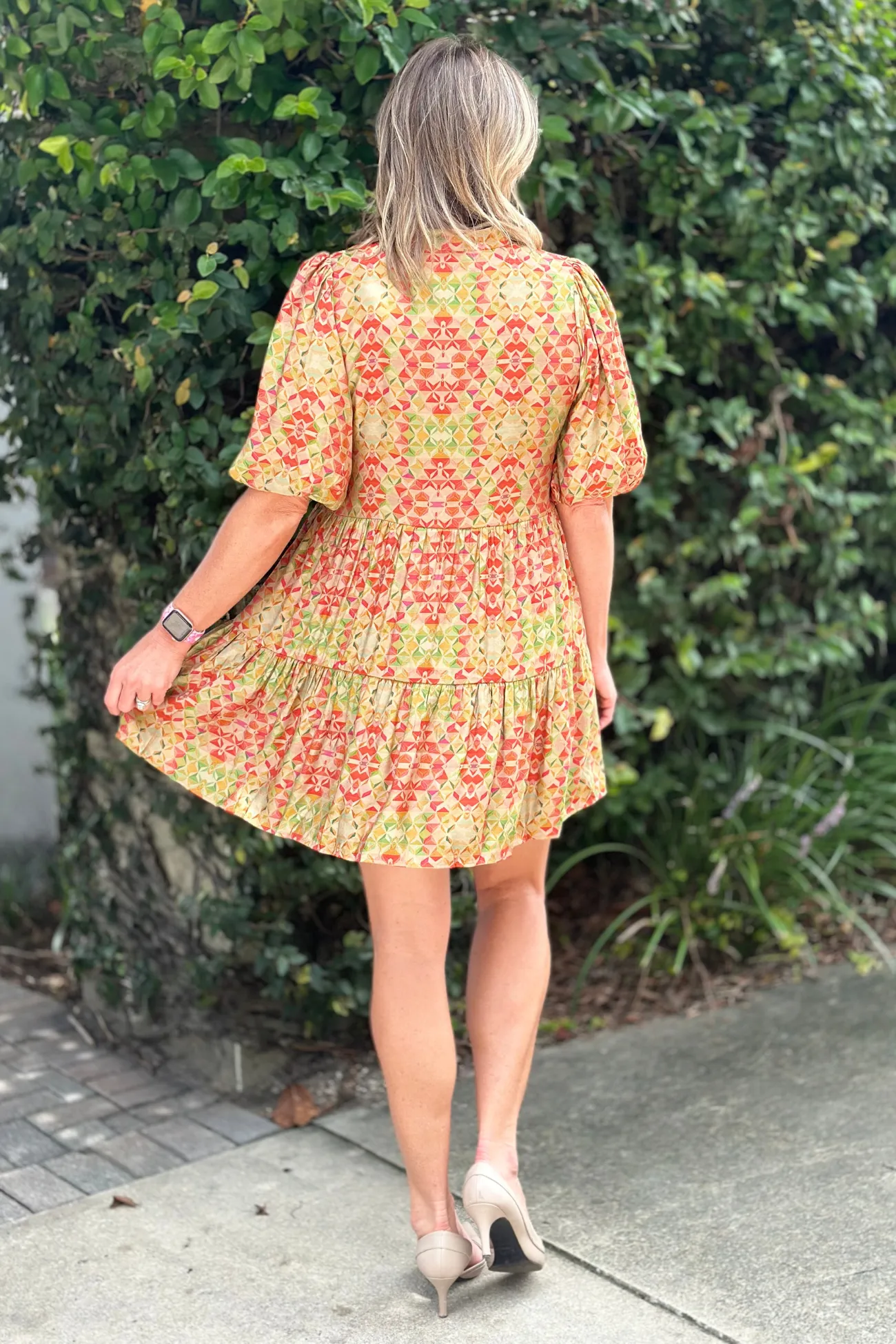THML Kihei Geo Print Puff Sleeve Dress