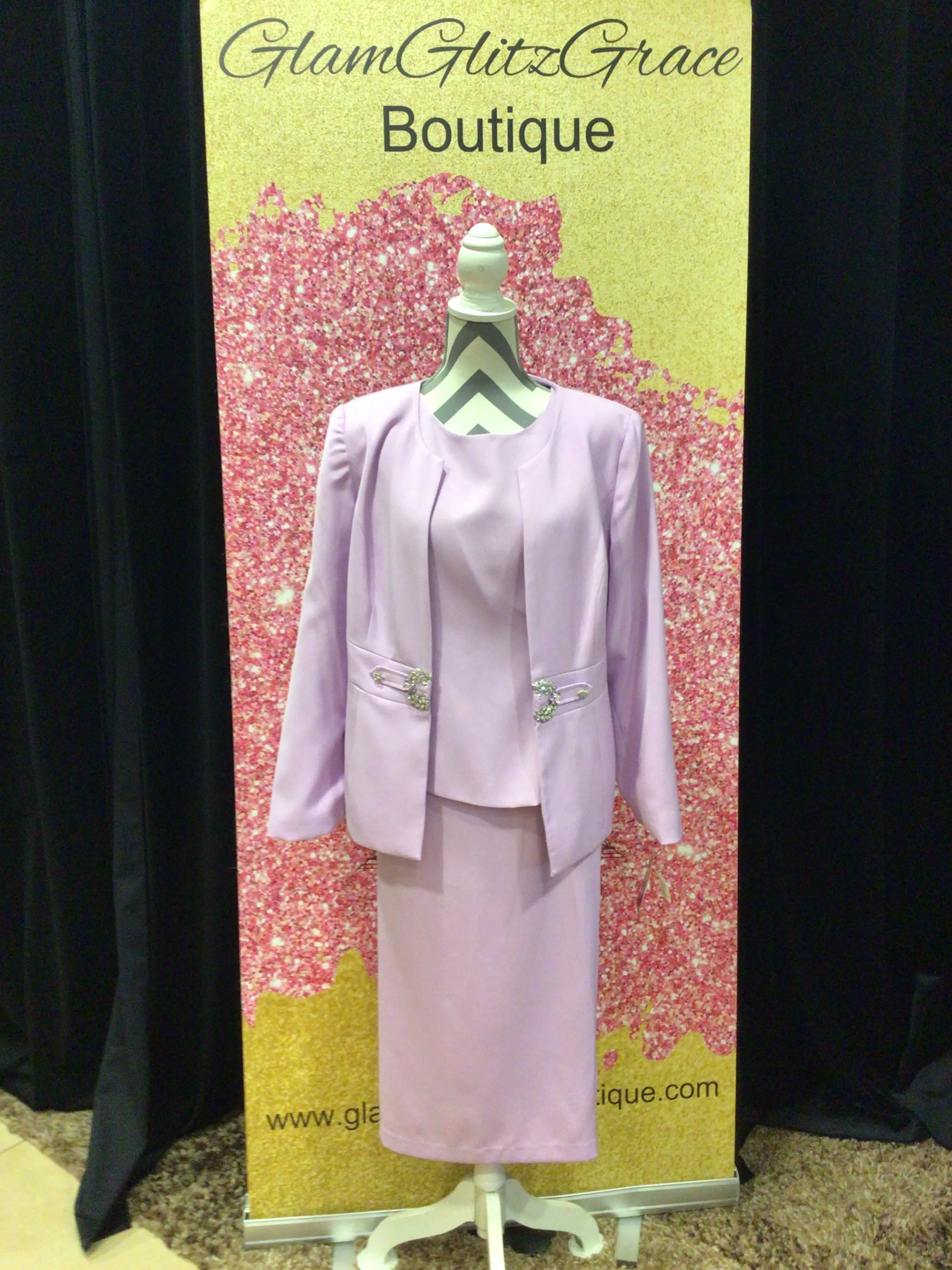 Three Piece Shiny Buckle Skirt Suit Set