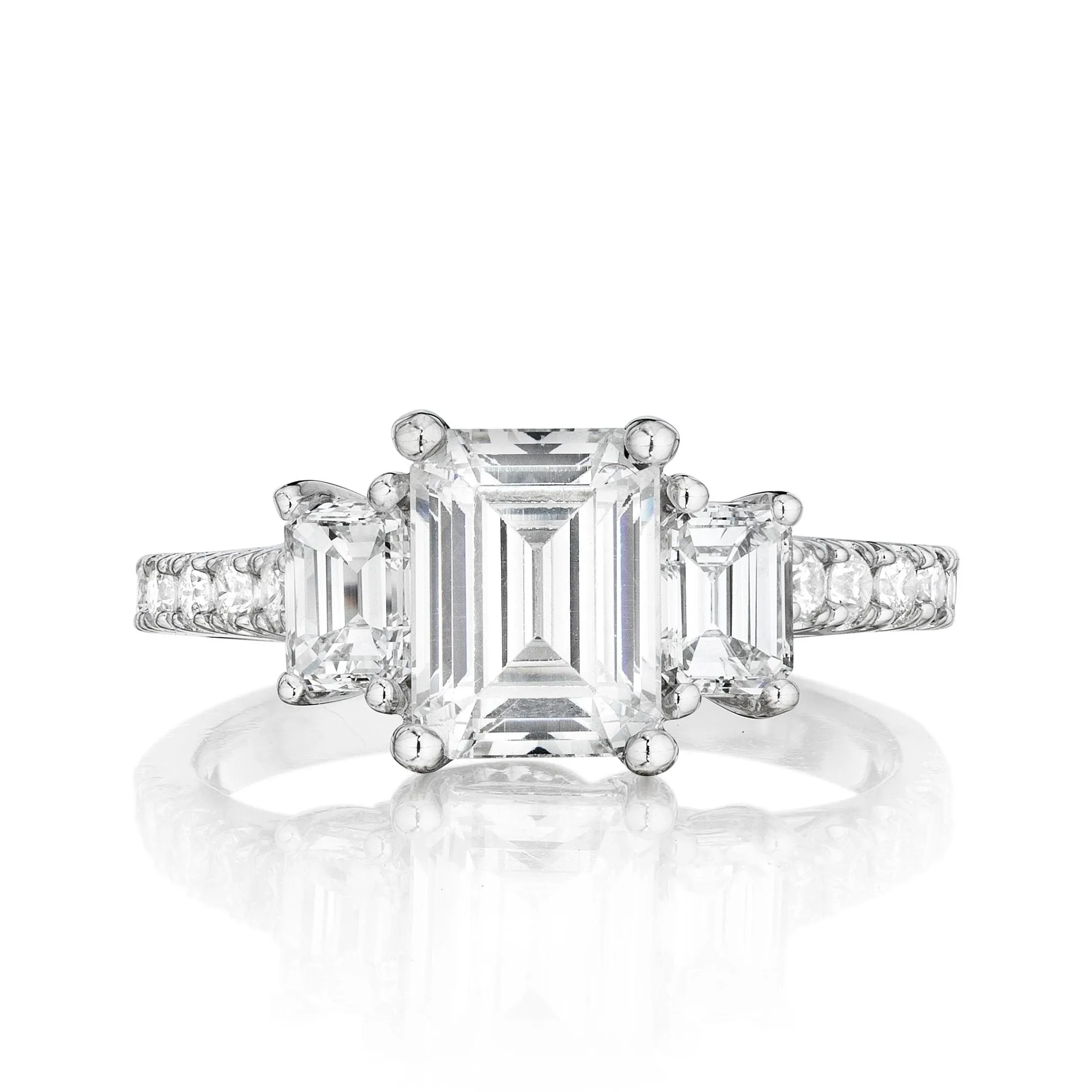 Three Stone Emerald with Side Stone Ring