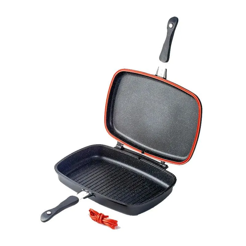 Tigaie Dubla, 36 Cm, Aluminiu, Interior Marmorat, Negru