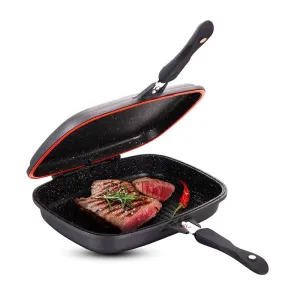 Tigaie Dubla, 36 Cm, Aluminiu, Interior Marmorat, Negru