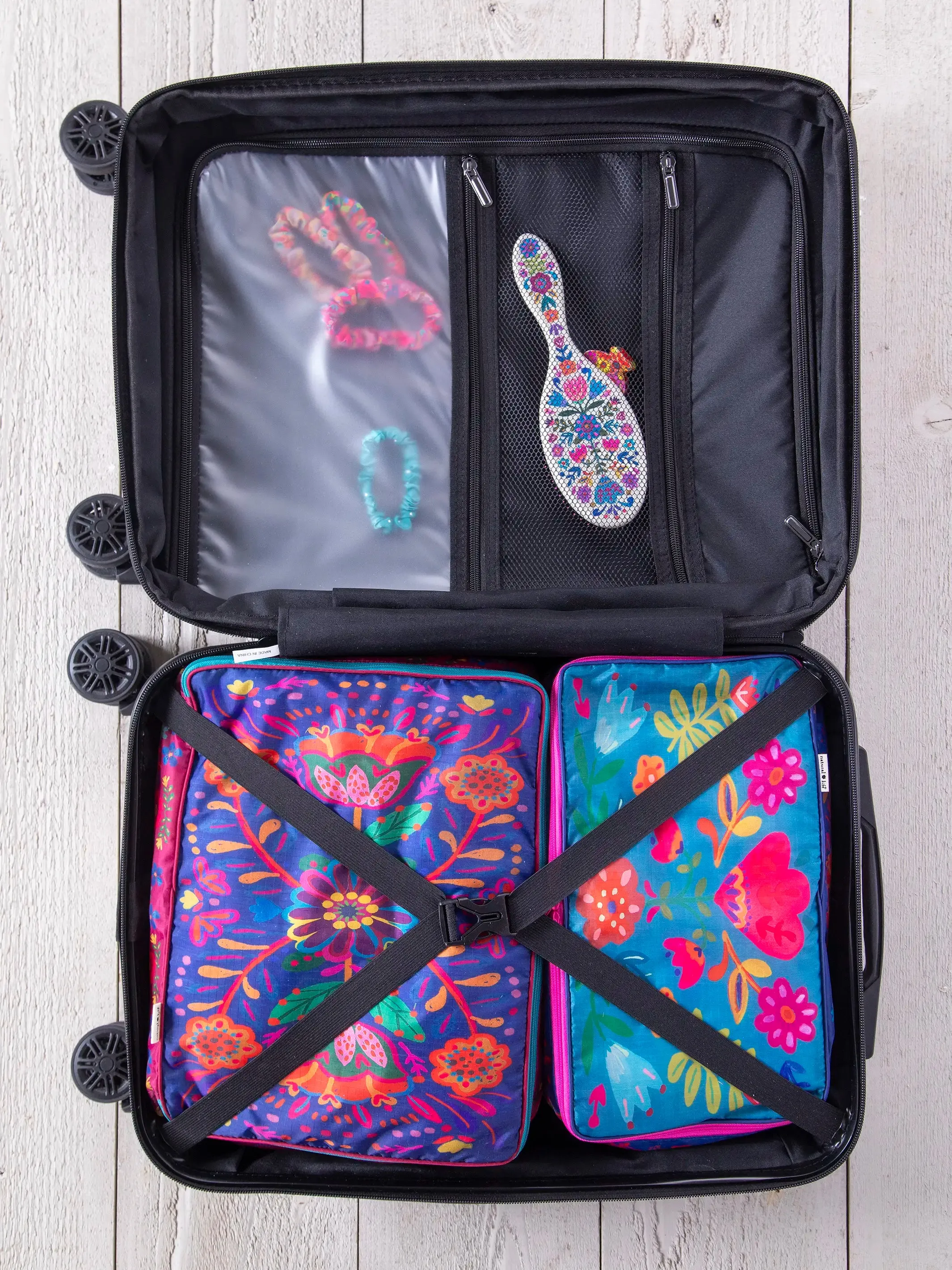 Travel Happy Carry-On Suitcase - Dark Square Patchwork